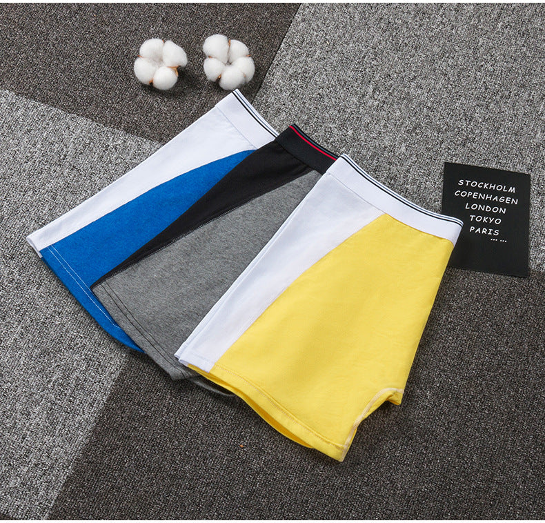 Men's sports lengthened boxer briefs men's contrast color anti-wear leg mid-waist men's underwear comfortable breathable youth men's underwear