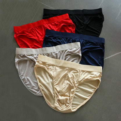 Men's Modal Briefs Boys U-Shaped Convex Bag Anti-Strangulation Low-Rise Solid Color Simple Shorts Head Slit Red