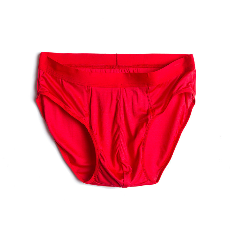 Men's Modal Briefs Boys U-Shaped Convex Bag Anti-Strangulation Low-Rise Solid Color Simple Shorts Head Slit Red